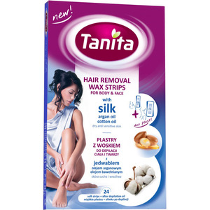 TANITA Hair Removal Wax Strips For Body & Face Silk Argan & Cotton Oil + After Depilation Oil 12 STRIPS