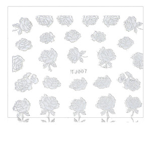 UpLac 3D Sticker White Flowers Silver Edge TJ007