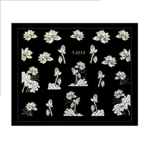 UpLac 3D Sticker White Flowers Gold Edge TJ016