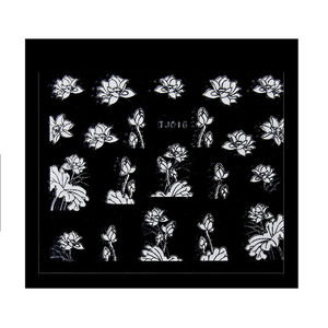 UpLac 3D Sticker White Flowers Silver Edge TJ016