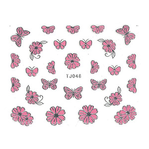 UpLac 3D Sticker Pink Flowers Silver Edge TJ048
