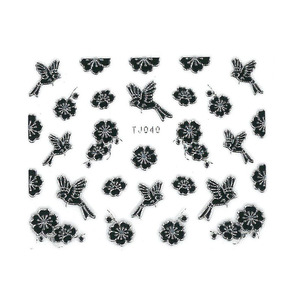 UpLac 3D Αυτοκόλλητο Μαύρα Λουλούδια Ασημί Περίγραμμα TJ040